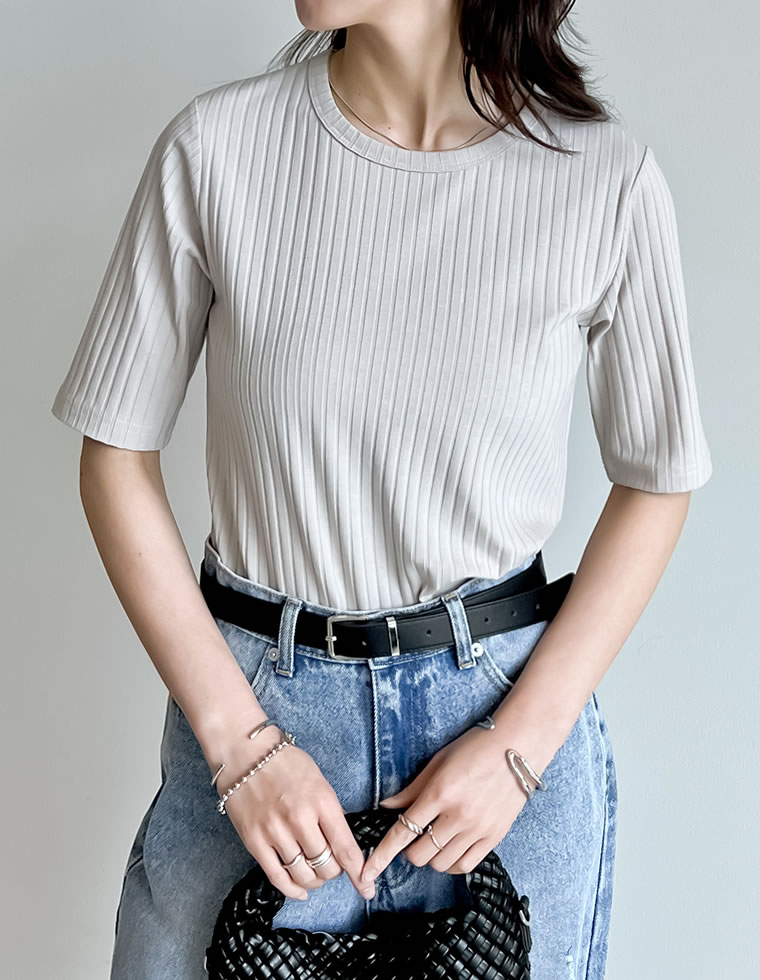 Tシャツ レディース トップス リブカットソー 汗染み防止 汗ジミ 汗じみ 吸水速乾 撥水加工 半袖 2025春夏[mb] | Re:EDIT | 02