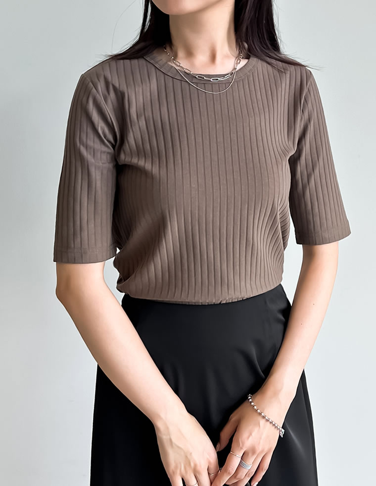 Tシャツ レディース トップス リブカットソー 汗染み防止 汗ジミ 汗じみ 吸水速乾 撥水加工 半袖 2025春夏[mb] | Re:EDIT | 03