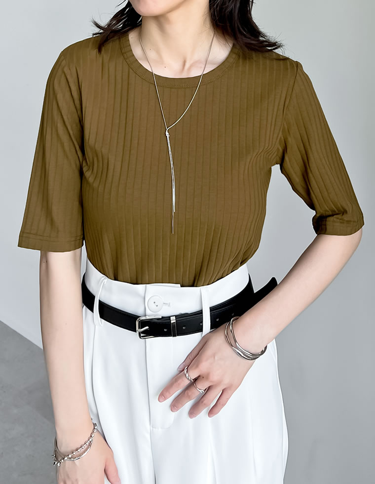 Tシャツ レディース トップス リブカットソー 汗染み防止 汗ジミ 汗じみ 吸水速乾 撥水加工 半袖 2025春夏[mb] | Re:EDIT | 05