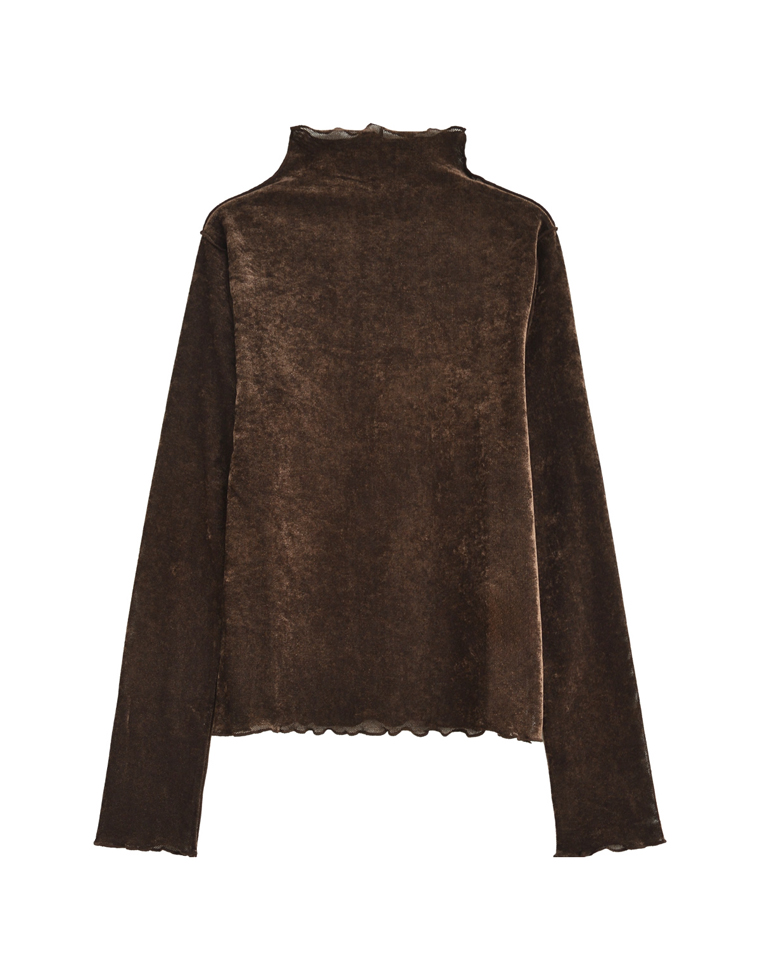 フロッキーメッシュハイネック長袖トップス