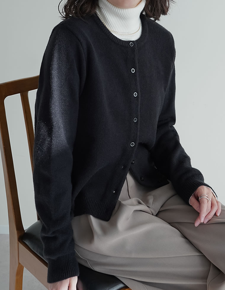 カーディガン トップス ニット 長袖 レディース 8色 M/L カラーニット クルーネック 配色 アルパカタッチ 暖かい 防寒 2025秋冬 | Re:EDIT | 01