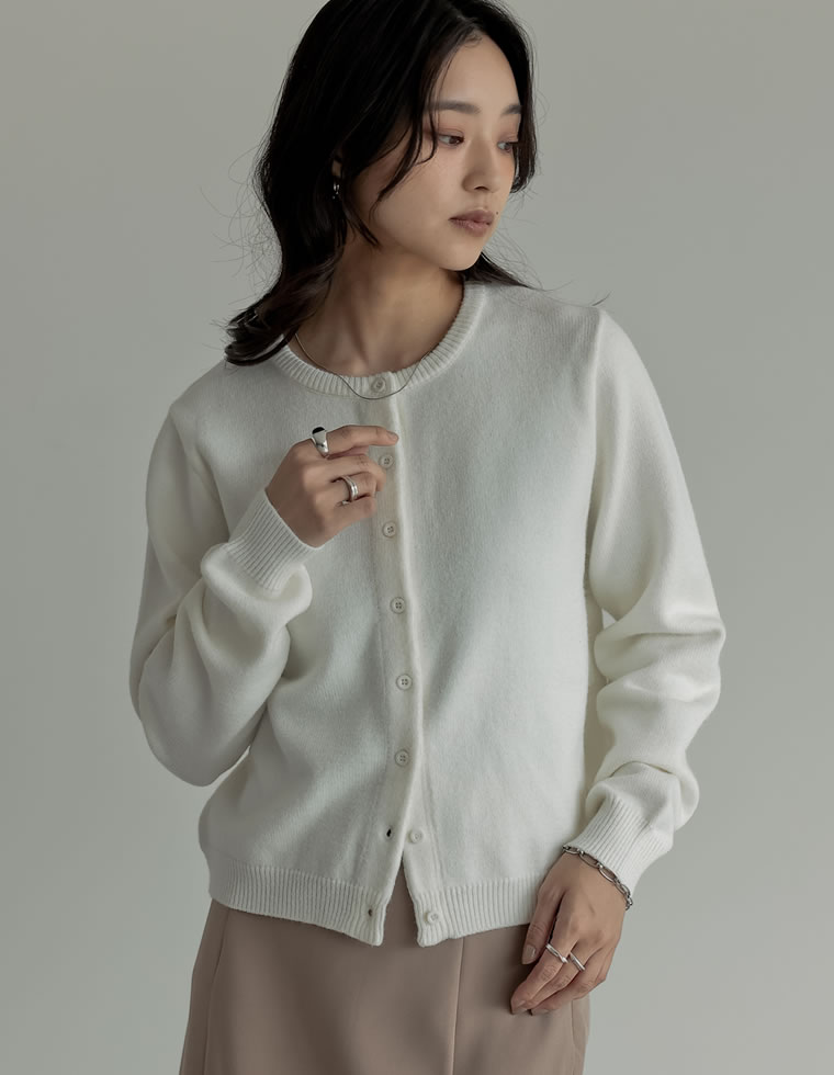 カーディガン トップス ニット 長袖 レディース 8色 M/L カラーニット クルーネック 配色 アルパカタッチ 暖かい 防寒 2025秋冬 | Re:EDIT | 02