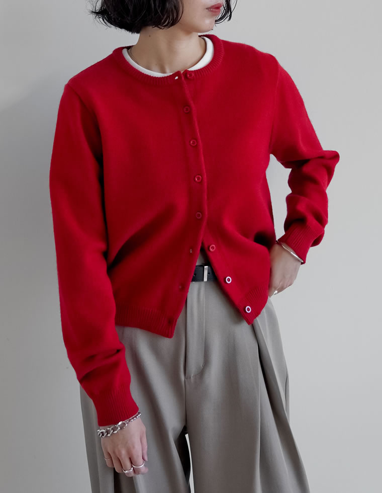 カーディガン トップス ニット 長袖 レディース 8色 M/L カラーニット クルーネック 配色 アルパカタッチ 暖かい 防寒 2025秋冬 | Re:EDIT | 04