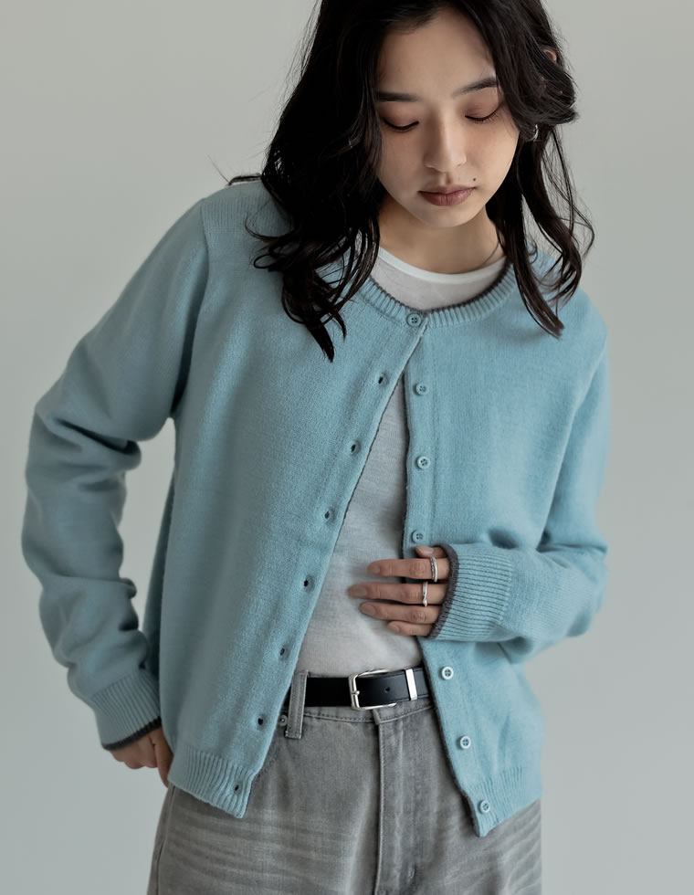 カーディガン トップス ニット 長袖 レディース 8色 M/L カラーニット クルーネック 配色 アルパカタッチ 暖かい 防寒 2025秋冬 | Re:EDIT | 07