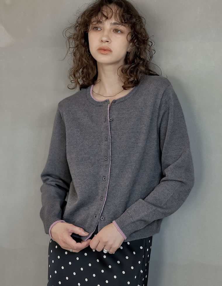 カーディガン トップス ニット 長袖 レディース 8色 M/L カラーニット クルーネック 配色 アルパカタッチ 暖かい 防寒 2025秋冬 | Re:EDIT | 06