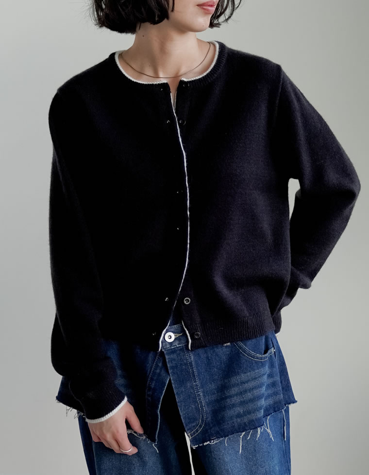 カーディガン トップス ニット 長袖 レディース 8色 M/L カラーニット クルーネック 配色 アルパカタッチ 暖かい 防寒 2025秋冬 | Re:EDIT | 05