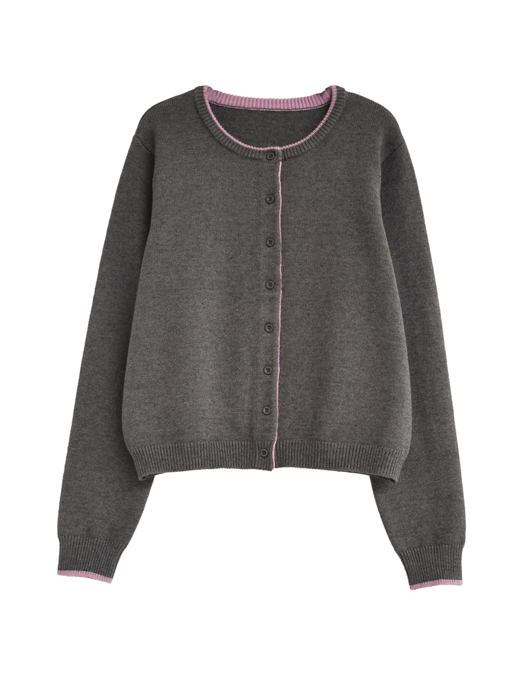 配色アルパカタッチニットカーディガン