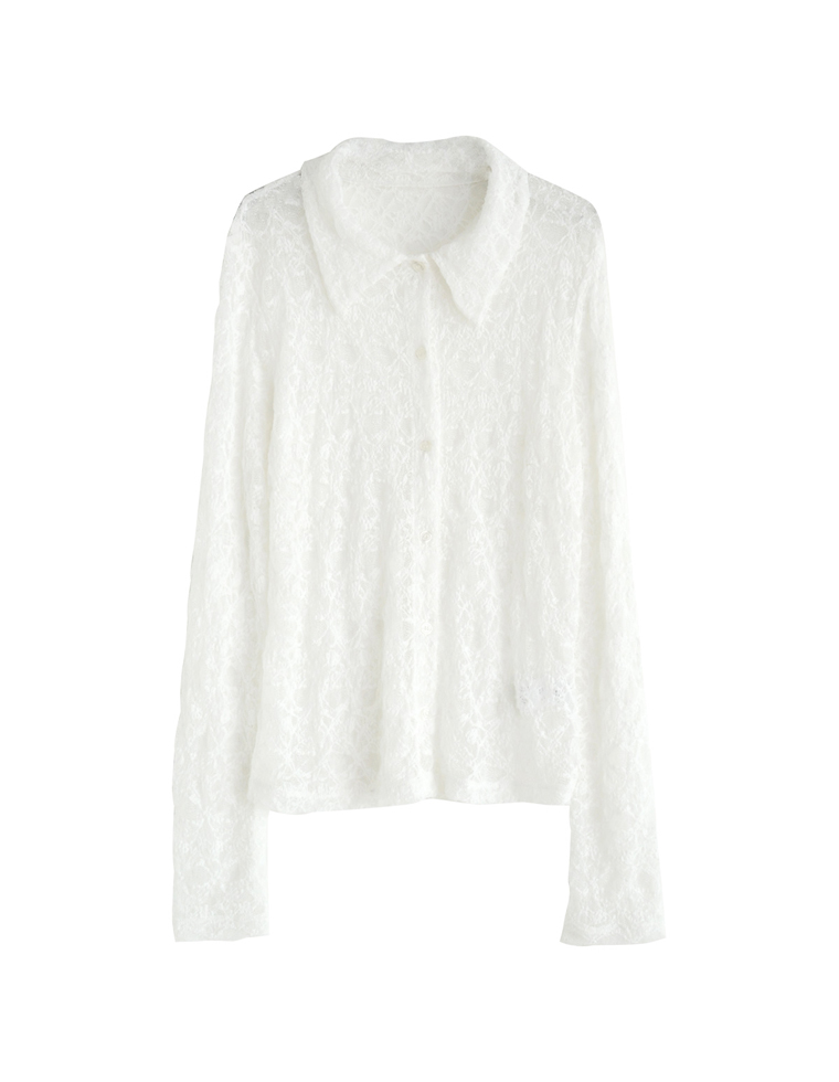 ストレッチレースポロカラー前開きトップス