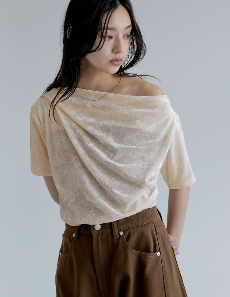 ARCHIVIO 半袖トップス サイドギャザーtシャツ 半袖トップス夏服[品番：AGCW0006792
