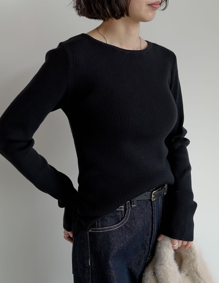 ニット トップス 長袖 レディース 8色 M/L セーター クルーネック 丸首 静電気防止 ストレッチ 伸縮性 オフィスカジュアル 秋冬 | Re:EDIT | 01