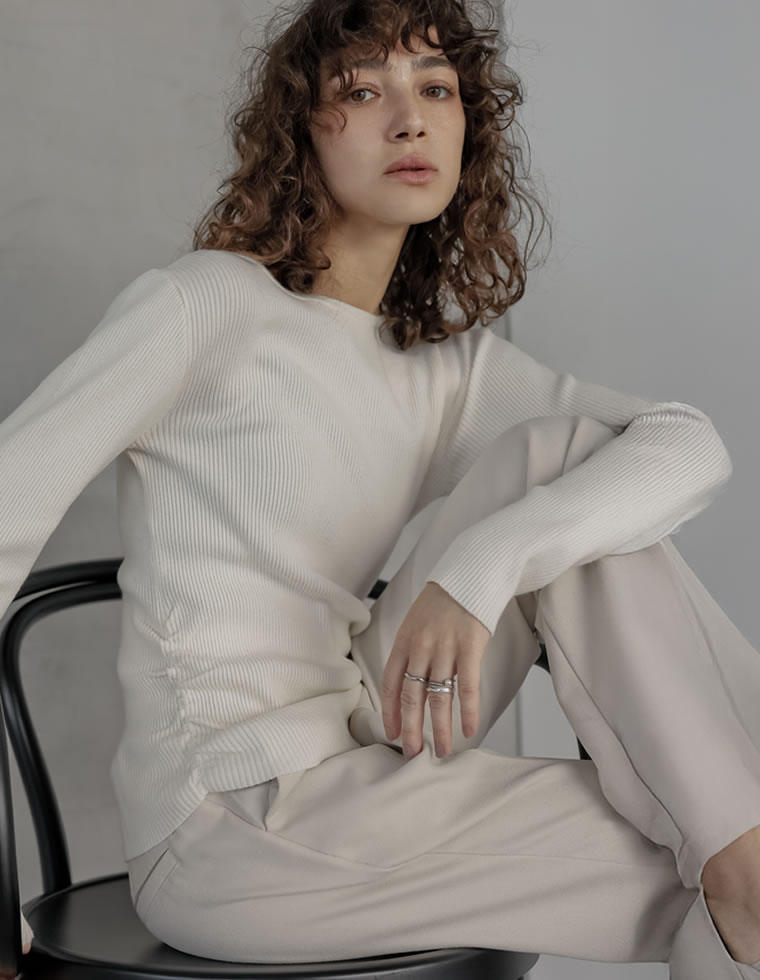 ニット トップス 長袖 レディース 8色 M/L セーター クルーネック 丸首 静電気防止 ストレッチ 伸縮性 オフィスカジュアル 秋冬 | Re:EDIT | 02