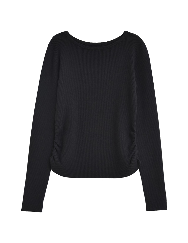 サイドシャーリングリブニットトップス