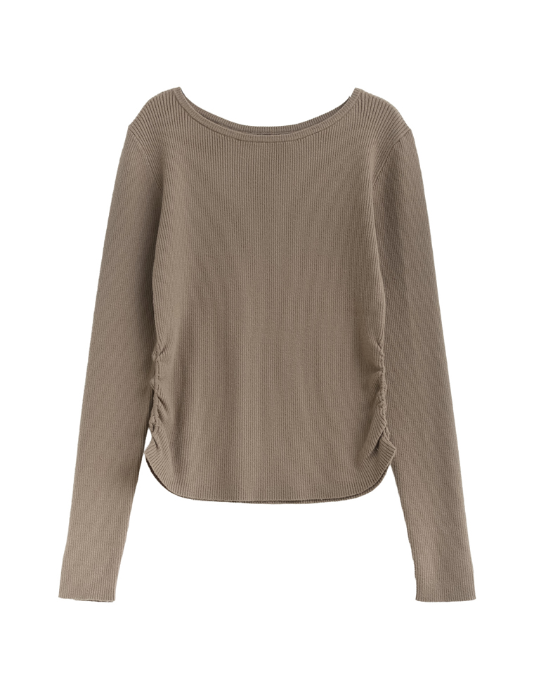 サイドシャーリングリブニットトップス