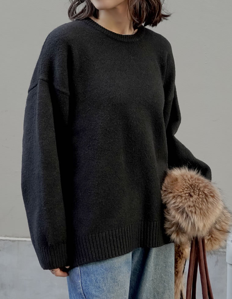 ニット トップス レディース 4色 M/L セーター 長袖 ミックスニット クルーネック 防寒 体型カバー 秋冬 | Re:EDIT | 01