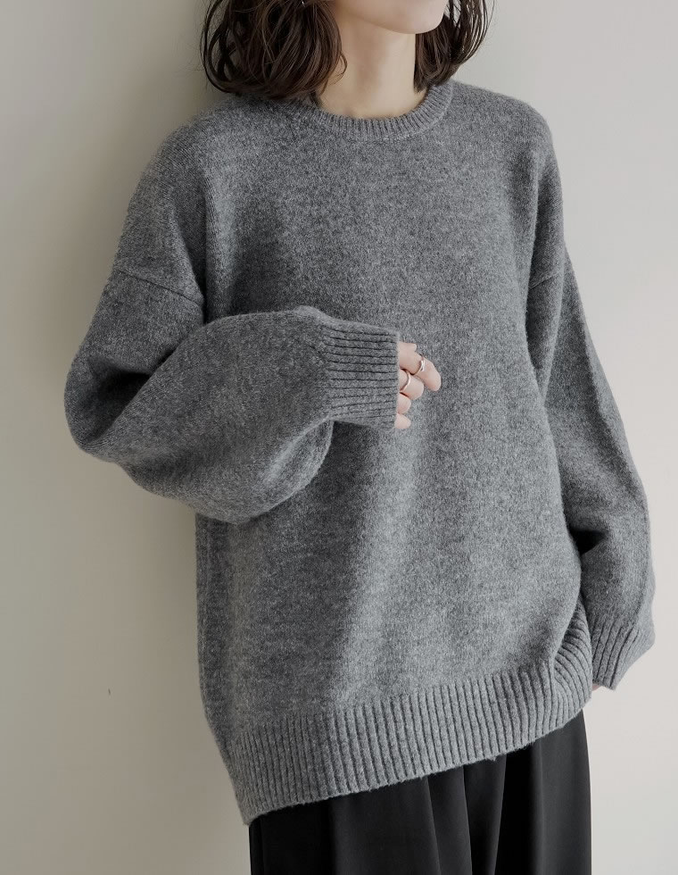 ニット トップス レディース 4色 M/L セーター 長袖 ミックスニット クルーネック 防寒 体型カバー 秋冬 | Re:EDIT | 02