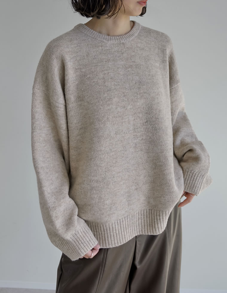 ニット トップス レディース 4色 M/L セーター 長袖 ミックスニット クルーネック 防寒 体型カバー 秋冬 | Re:EDIT | 03