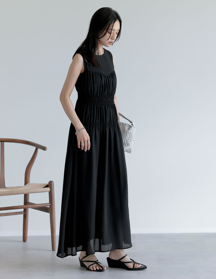 todayful新品2024aw ブラック ノースリーブ ロングワンピース TODAYFUL トゥデイフル ブラック ノースリーブ ロングワンピース