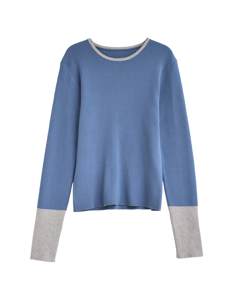 配色スリーブリブニットトップス