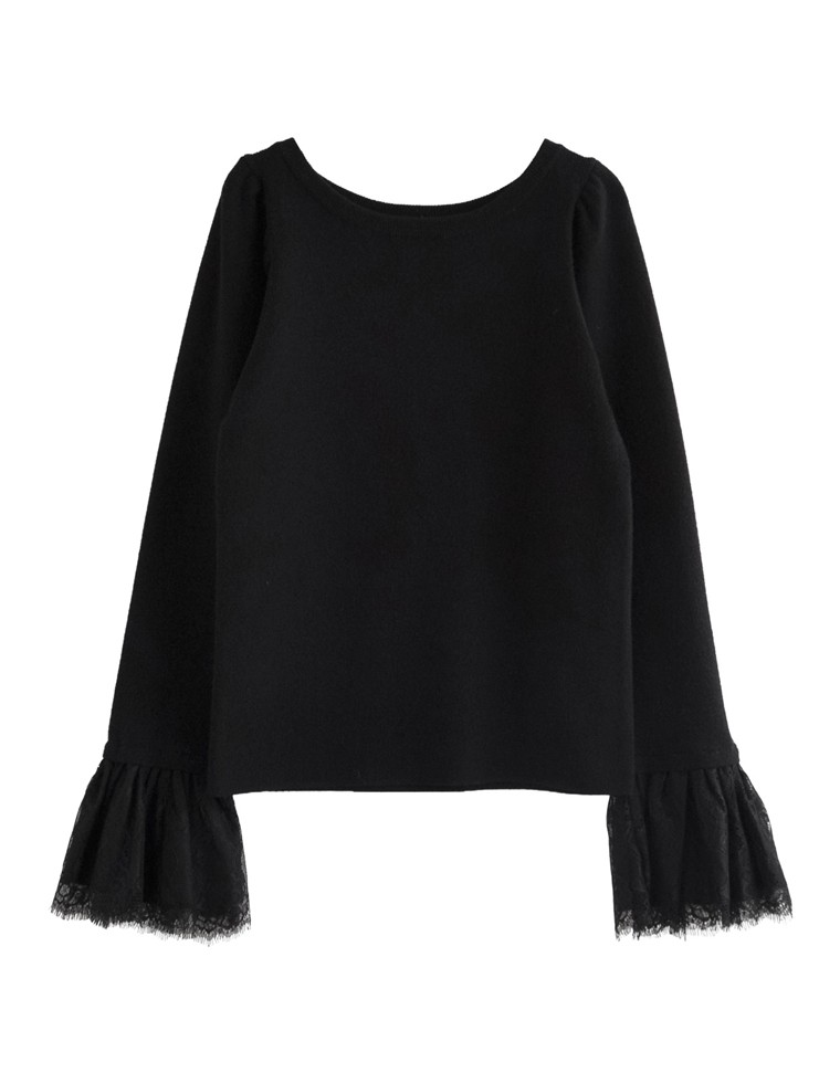 リバーレースフリルボートネックニット