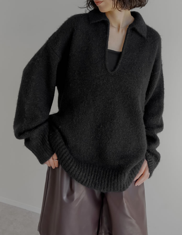 ニット トップス 長袖 レディース 4色 M/L プルオーバー 起毛 カラーニット 2WAY ホック付き 体型カバー ヒップカバー 秋冬 | Re:EDIT | 01