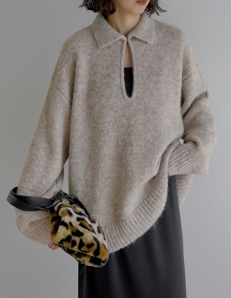 ニット トップス 長袖 レディース 4色 M/L プルオーバー 起毛 カラーニット 2WAY ホック付き 体型カバー ヒップカバー 秋冬 | Re:EDIT | 02