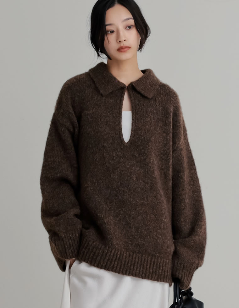 ニット トップス 長袖 レディース 4色 M/L プルオーバー 起毛 カラーニット 2WAY ホック付き 体型カバー ヒップカバー 秋冬 | Re:EDIT | 06