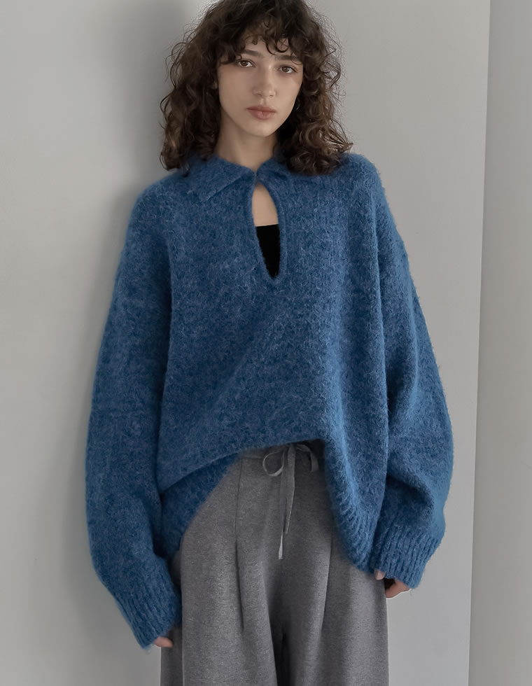 ニット トップス 長袖 レディース 4色 M/L プルオーバー 起毛 カラーニット 2WAY ホック付き 体型カバー ヒップカバー 秋冬 | Re:EDIT | 04