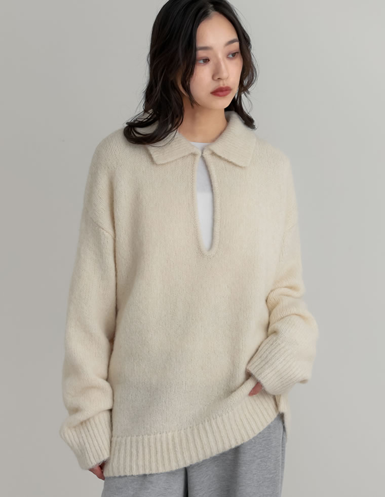 ニット トップス 長袖 レディース 4色 M/L プルオーバー 起毛 カラーニット 2WAY ホック付き 体型カバー ヒップカバー 秋冬 | Re:EDIT | 05