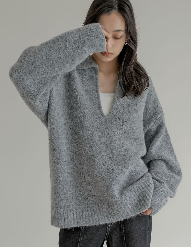 ニット トップス 長袖 レディース 4色 M/L プルオーバー 起毛 カラーニット 2WAY ホック付き 体型カバー ヒップカバー 秋冬 | Re:EDIT | 03