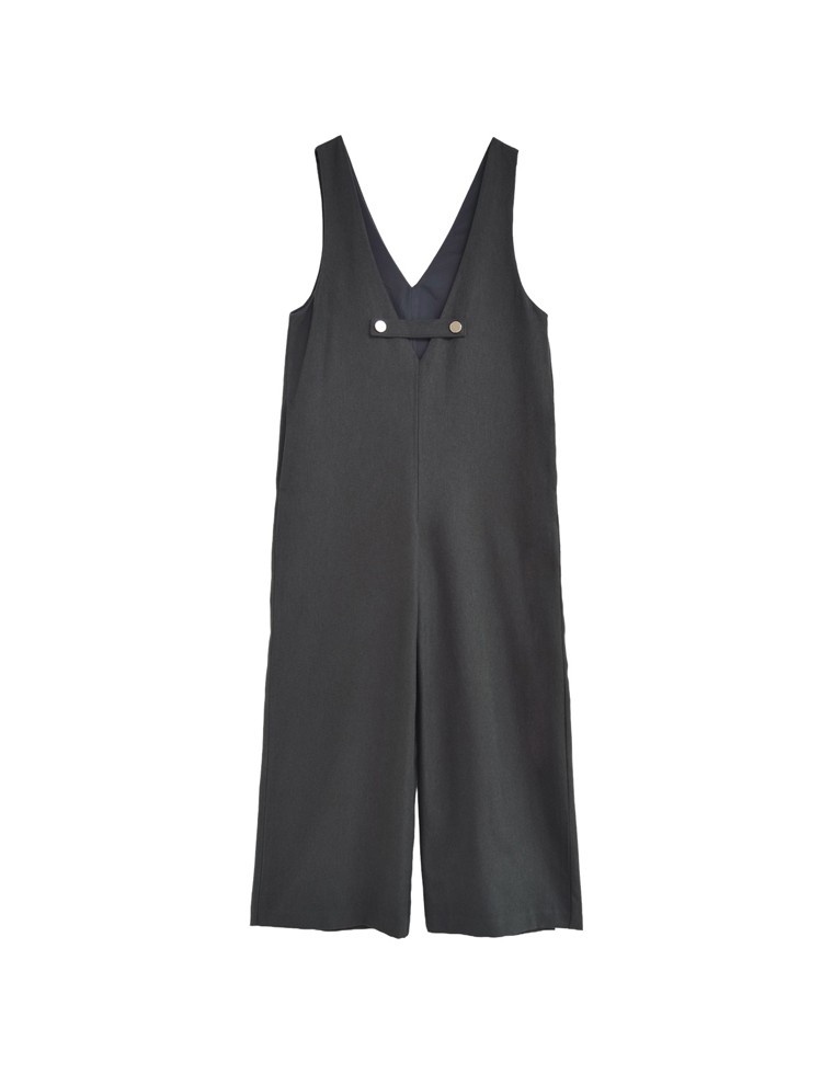 微起毛ツイルゴールドボタン付きサロペット