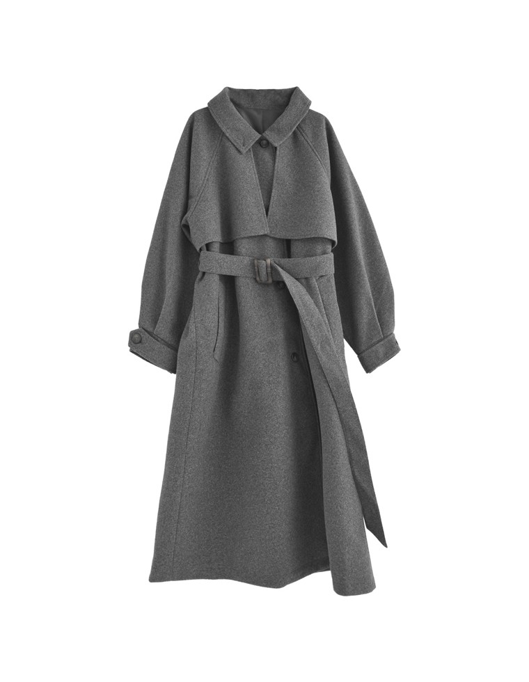 ウールタッチベルト付きステンカラーコート