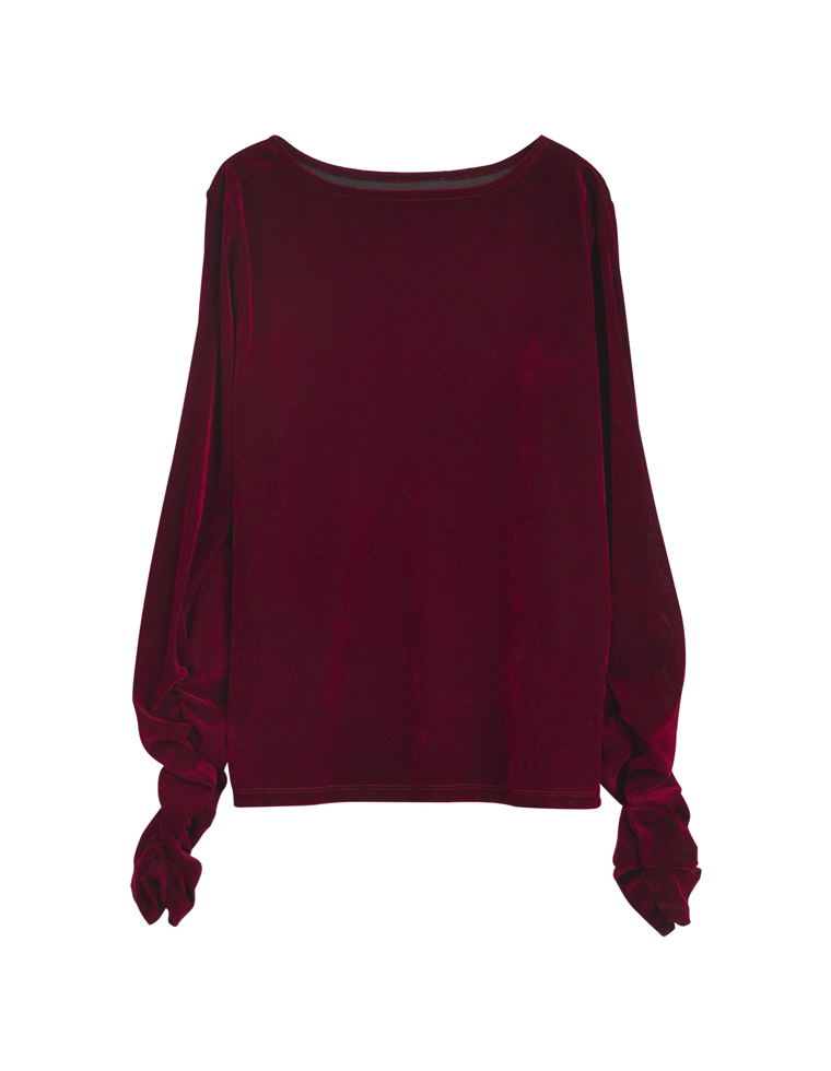 フロッキーベロア袖シャーリングトップス