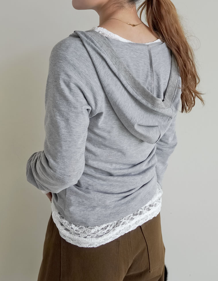 Drawer フード付きグレー長袖トップス Re:EDIT（リエディ） トップス カットソー Tシャツ 長袖 レディース