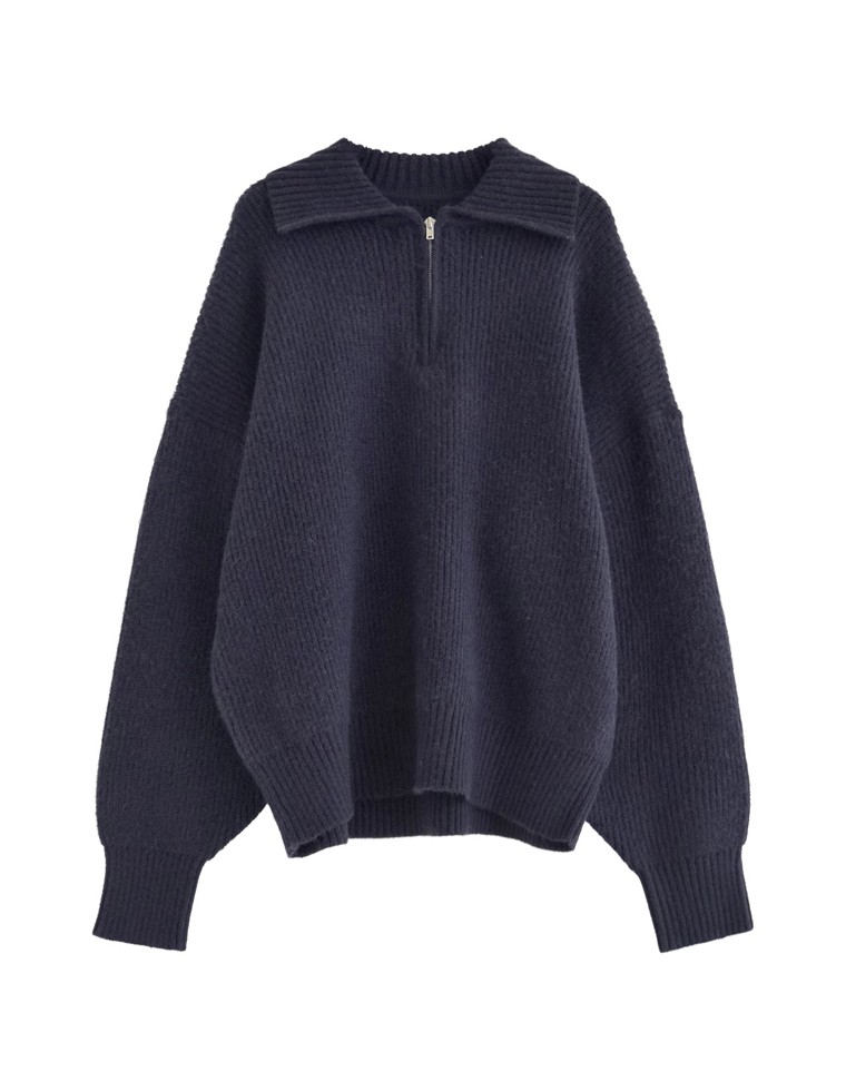 静電気防止ハーフジップニットプルオーバー