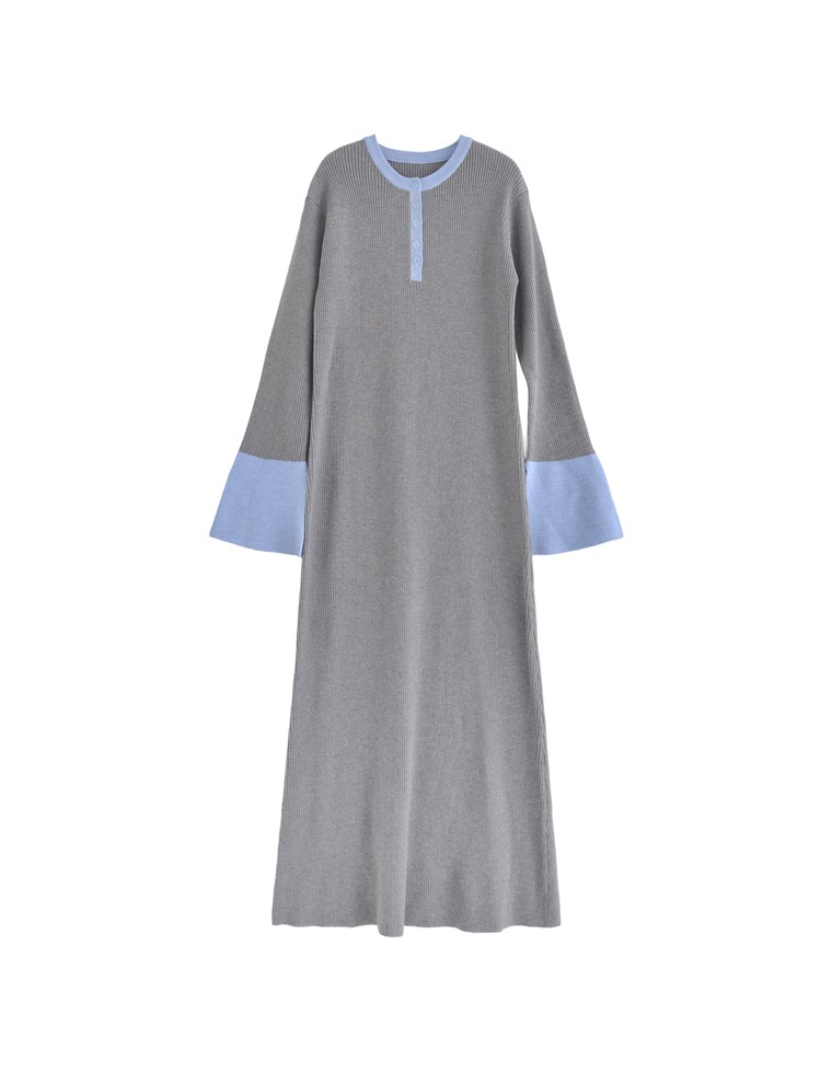 フレアスリーブリブニットワンピース