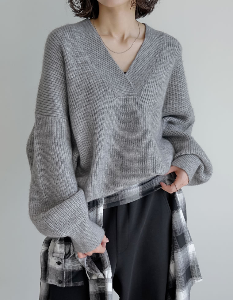 ニット トップス レディース 4色 M/L セーター Vネック プルオーバー カラーニット あったか 防寒 静電気防止 秋冬 | Re:EDIT | 02