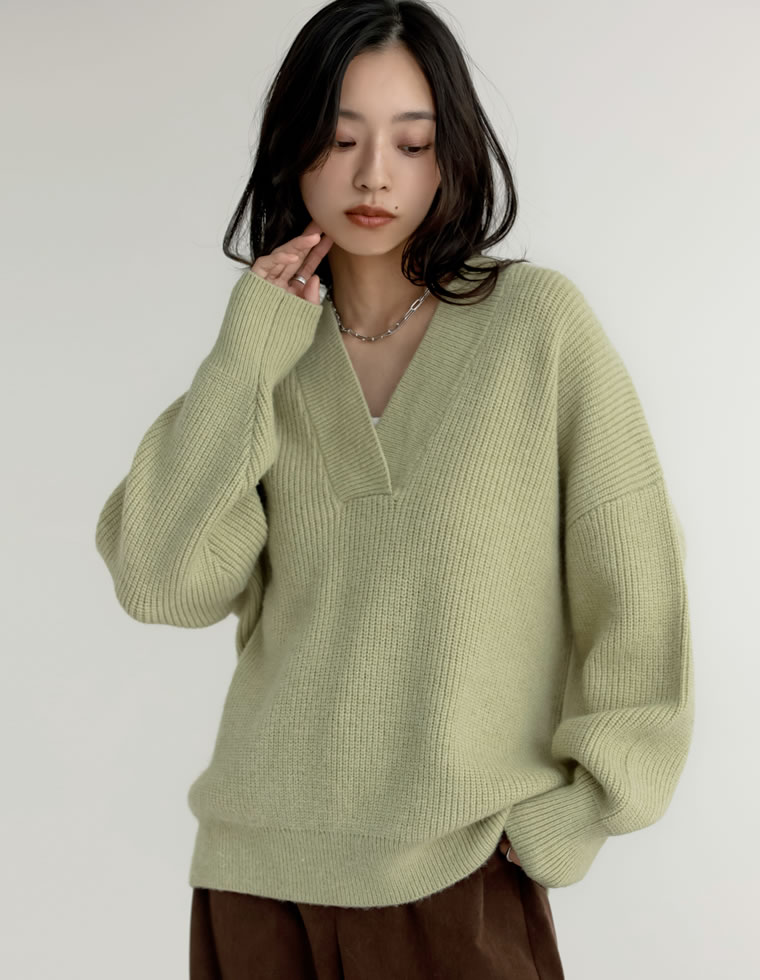 ニット トップス レディース 4色 M/L セーター Vネック プルオーバー カラーニット あったか 防寒 静電気防止 秋冬 | Re:EDIT | 06