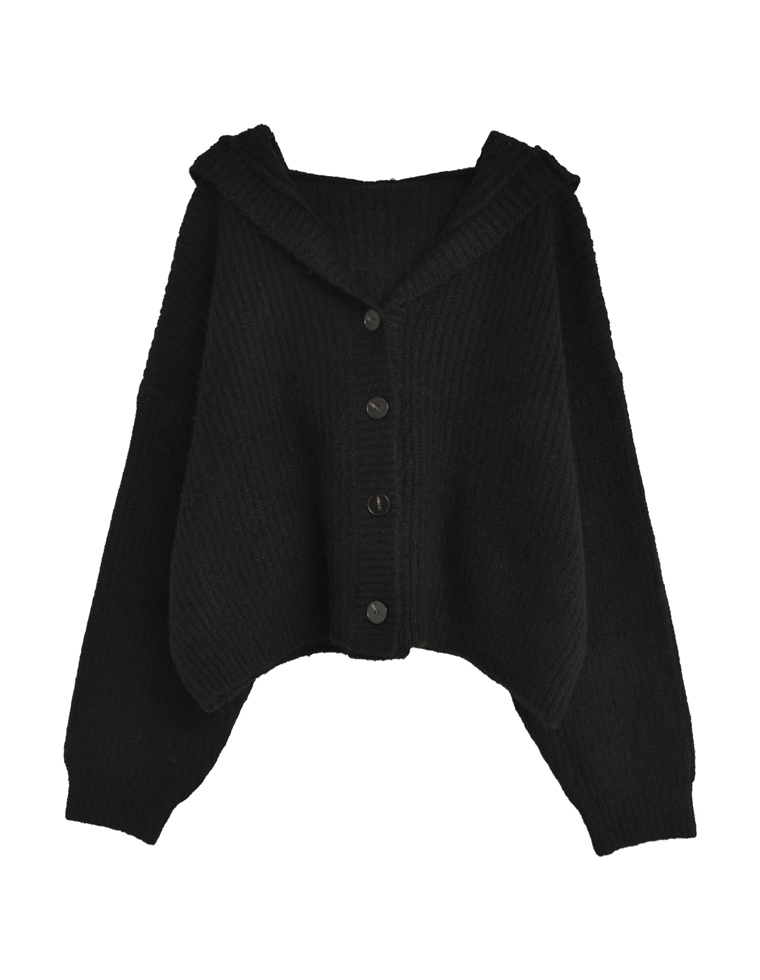 片畔編みフーディニットカーディガン