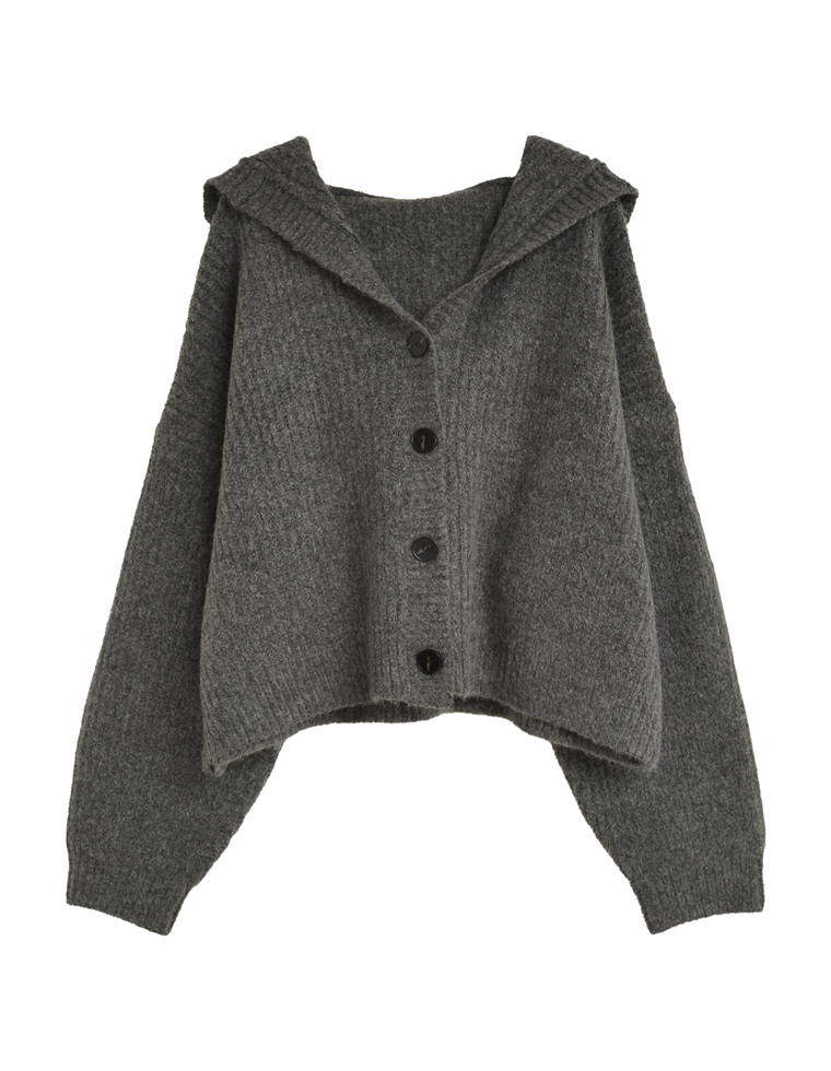 片畔編みフーディニットカーディガン