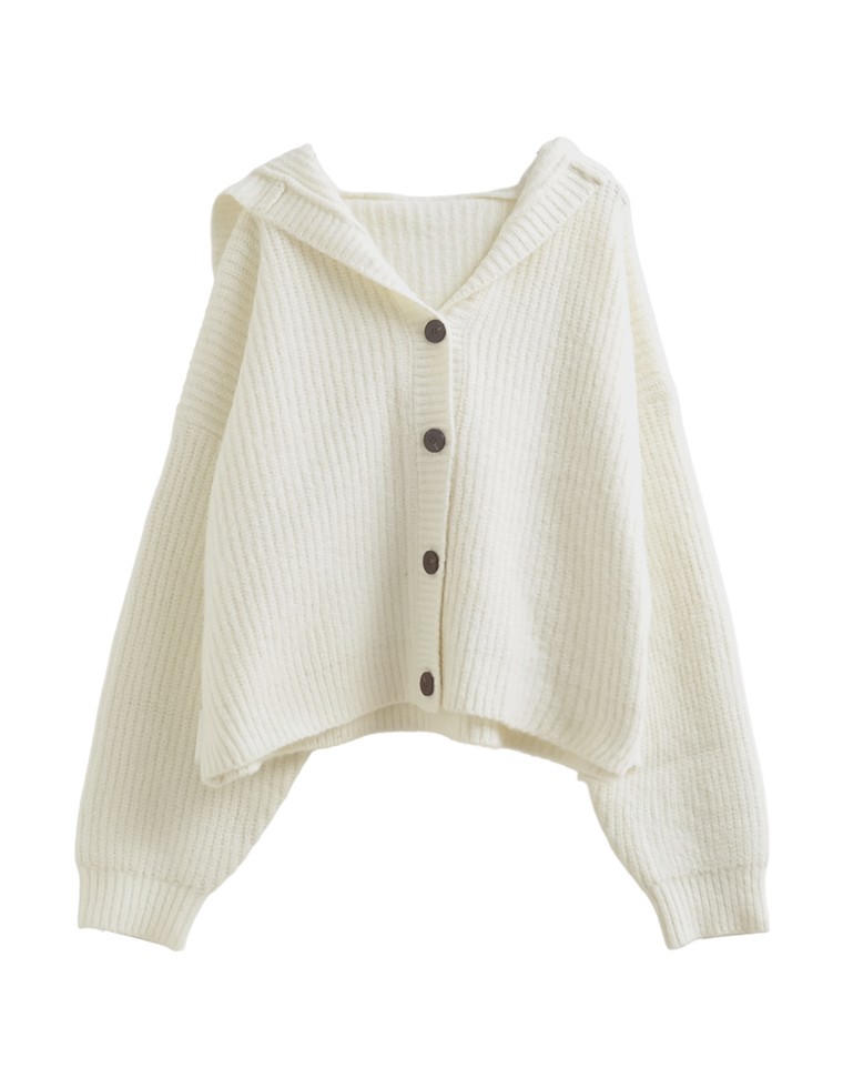 片畔編みフーディニットカーディガン