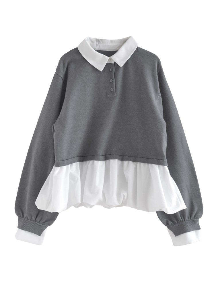 ニット×シャツレイヤード風トップス