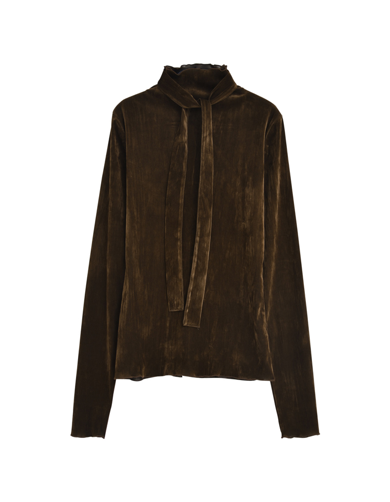 ベロアスカーフ付きハイネックトップス