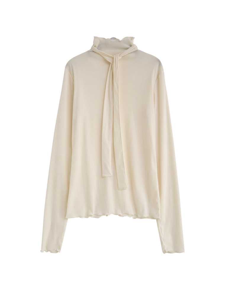 ベロアスカーフ付きハイネックトップス