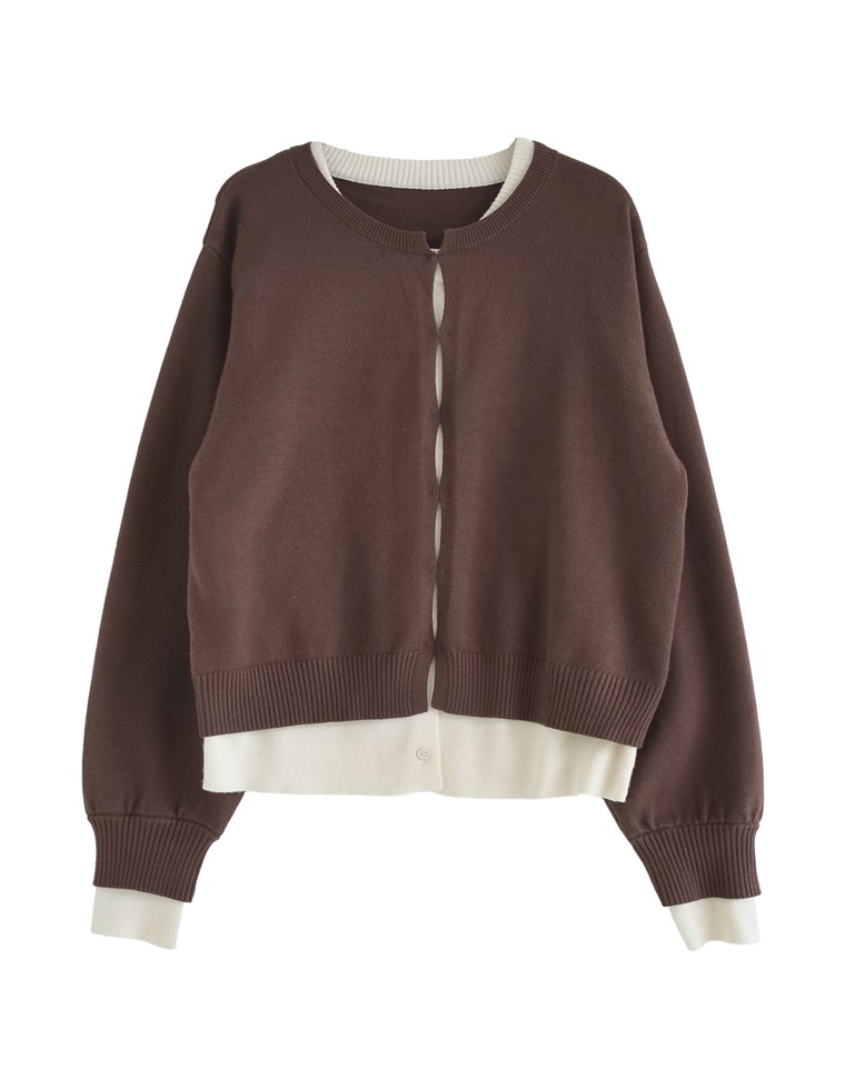 クルーネックレイヤード風カーディガン