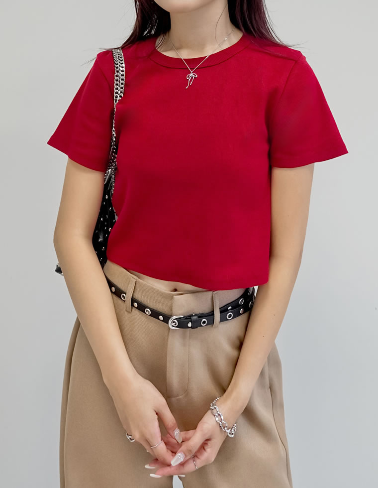 レディース トップス カットソー 新品 赤 赤ティシャツ Tシャツ 半袖 夏服 Re:EDIT（リエディ） トップス Tシャツ クロップド丈 半袖 カットソー