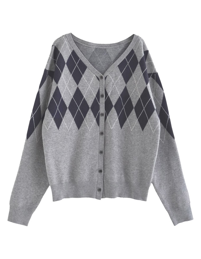 無地orアーガイルジャガードニットカーデ