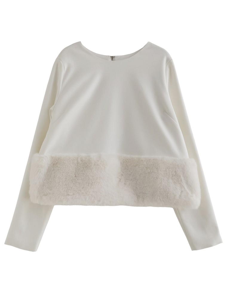 微起毛ツイル裾ファー切り替え長袖トップス