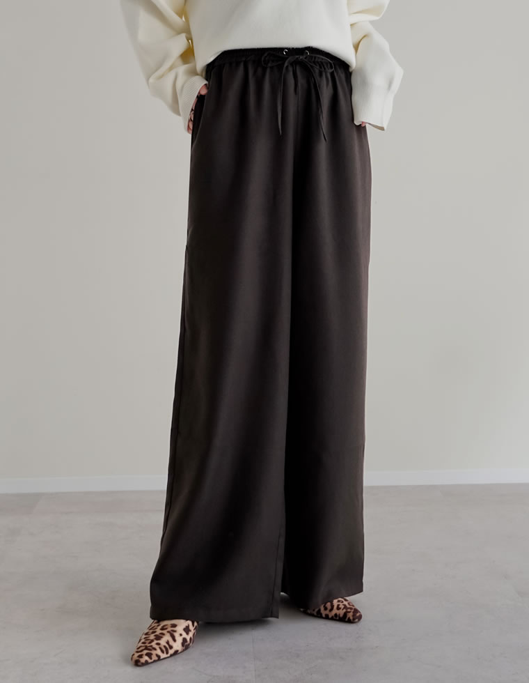 パンツ ワイド レディース 3色 低身長 高身長 ルーズ ヘリンボーン セットアップ対応 アンチピリング 微起毛 秋冬 | Re:EDIT | 03