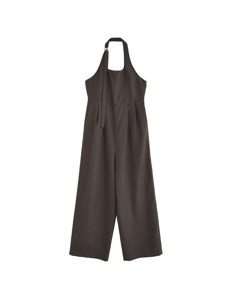 微起毛ヘリンボーンホルターオールインワン