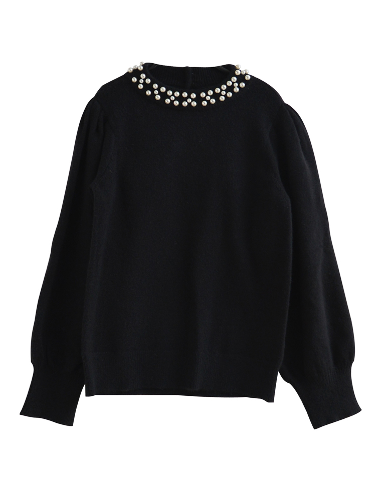 パールハイネックバックシャンニット